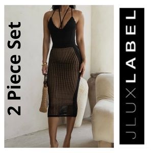 NWT JLUXLABEL BLACK SUMMER BLISS CROCHET•2 Piece Skirt Set•